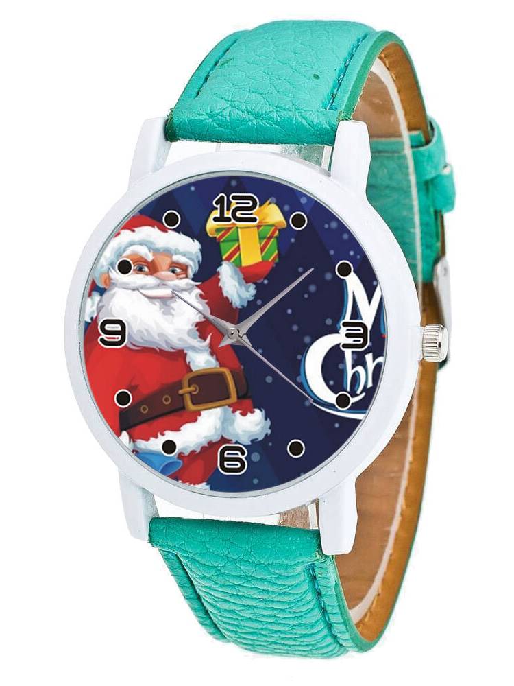 Dibujos animados de Santa Claus con Starry Sky Patrón Correa de cuero PU Reloj para niños Reloj de cuarzo para niños de