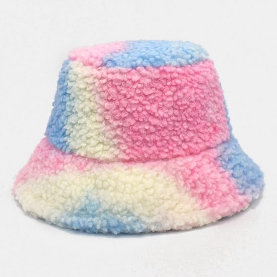 Mujer Tie-dye Mix Color Lamb Cabello Cálido Casual Cute Bucket Sombrero
