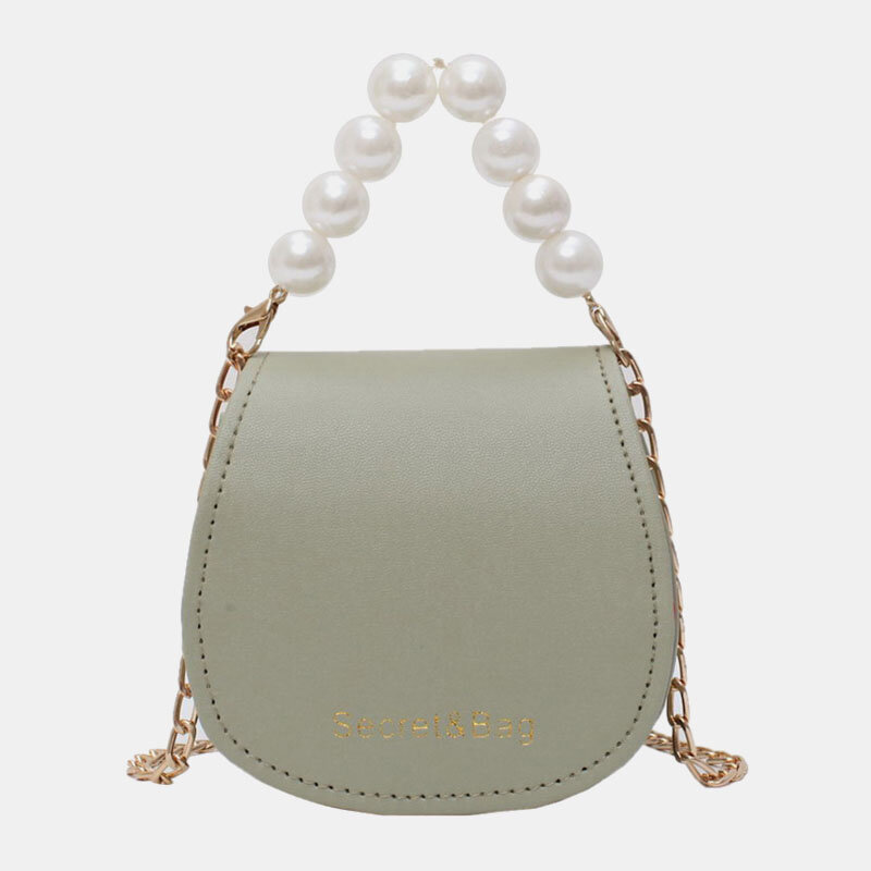 Bolso de mano con cadena de perlas de cuero PU para mujer Bolsa Crossbody Bolsa