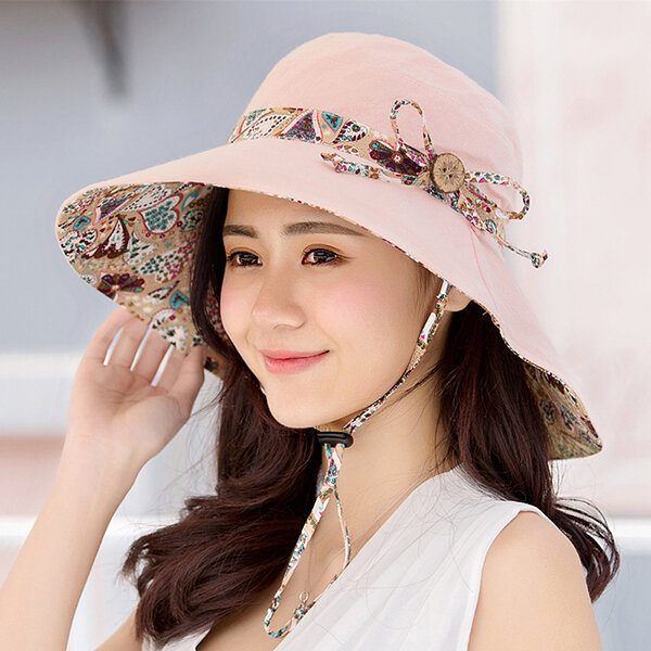 Cubo protector solar para mujer Sombrero Desgaste casual de doble cara con borde ancho anti-UV Playa Sombrero