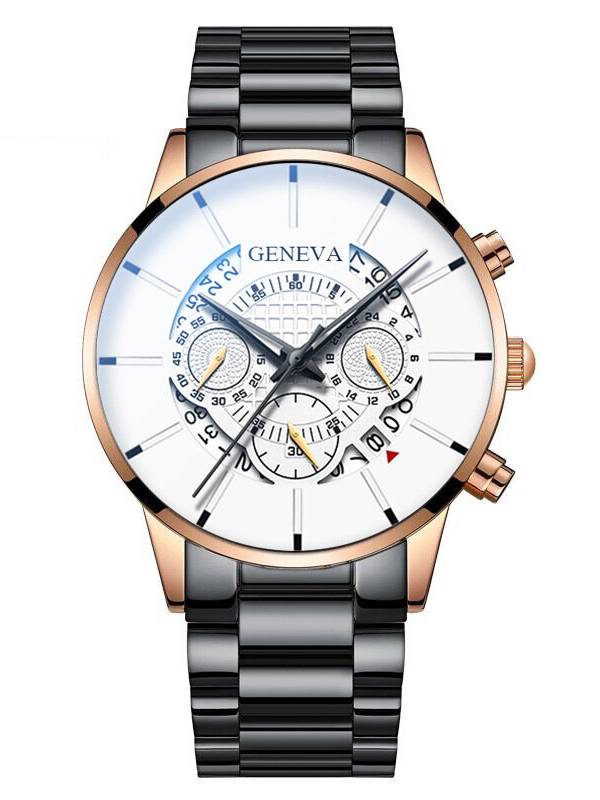 Reloj de cuarzo de acero inoxidable con calendario de reloj para hombre de estilo empresarial con puntero decorado Banda