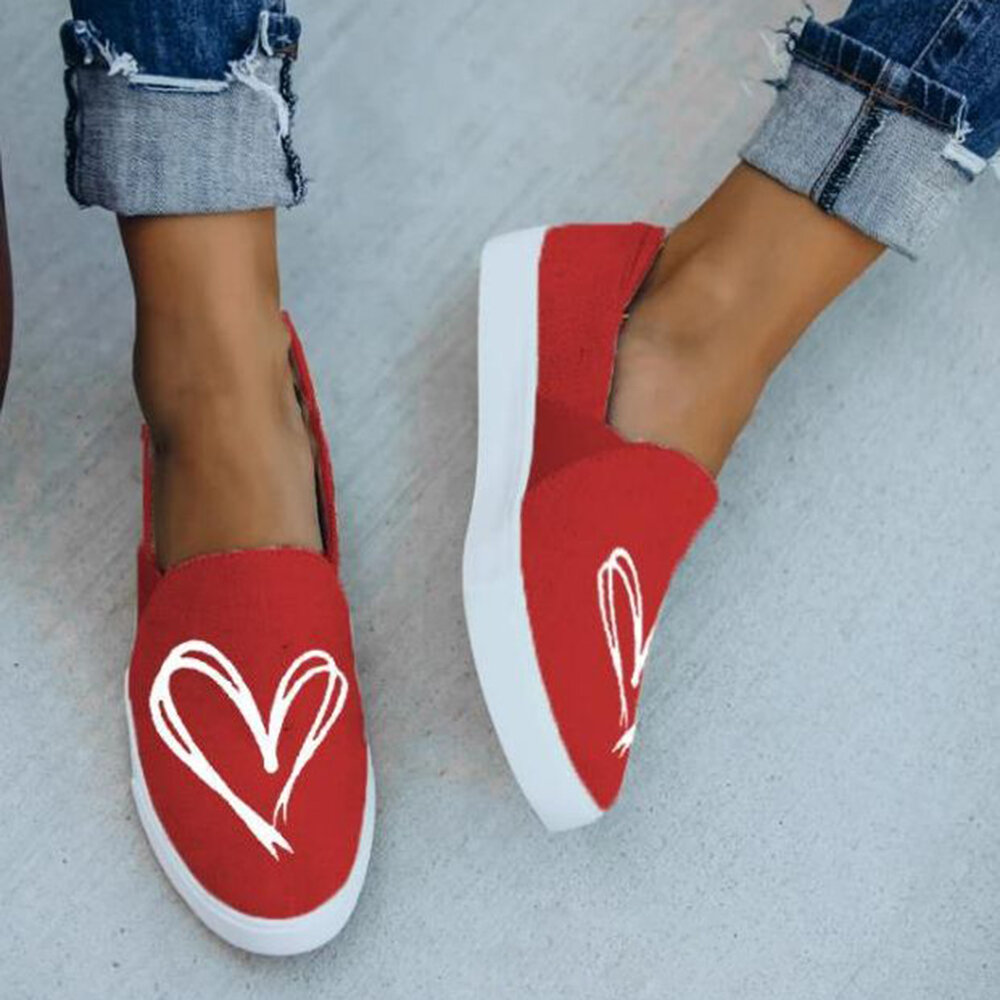 Zapatos de lona planos antideslizantes en forma de corazón de color sólido dulce para mujer