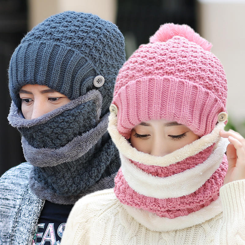 Mujer gorro de invierno de punto Sombrero conjunto de bufanda de cuello