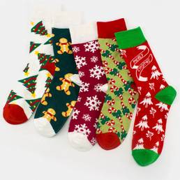 Unisex Algodón Personalidad Festivo Árbol de Navidad Copo de nieve Patrón Pareja calcetines Tubo calcetines