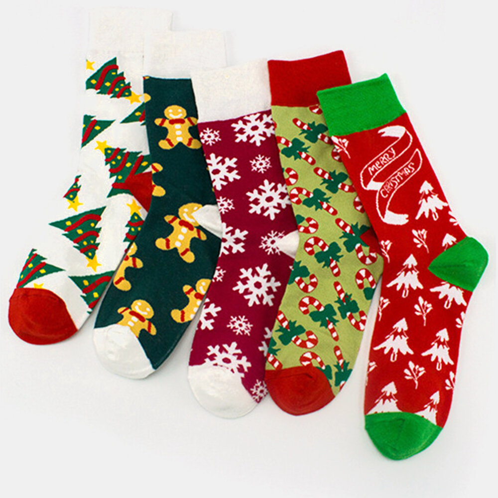 Unisex Algodón Personalidad Festivo Árbol de Navidad Copo de nieve Patrón Pareja calcetines Tubo calcetines