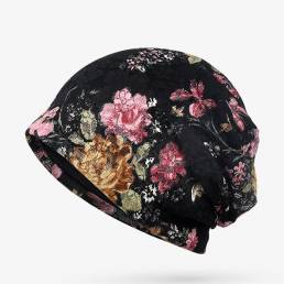 Mujeres Flores Algodón Beanie de encaje Sombrero Étnico vendimia Buenas gorras de turbante transpirables elásticas