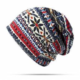 Mujer Cotton Ethnic Style Beanie Sombrero Warm Soft Dual Use Collars Scarf y Sombrero
