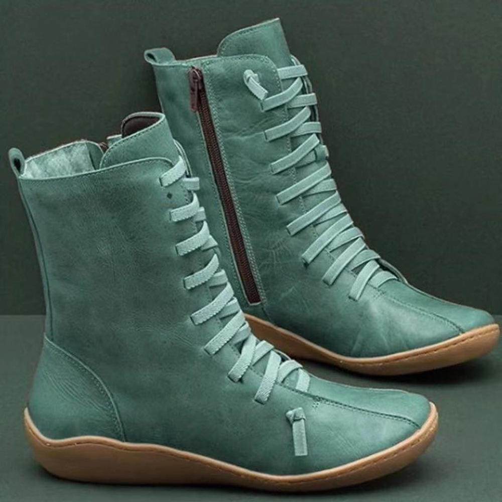 Old Fashion Pure Color Leather Mid-Becerro Botas