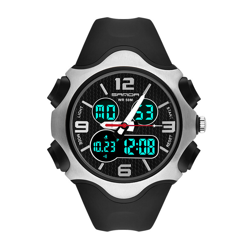 SANDA 799 Moda 12/24 horas Cronómetro Timing Luminous Pantalla Impermeable Hombres Dual Pantalla Reloj digital