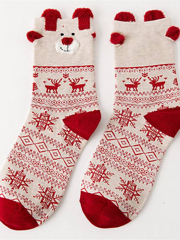 Mujer Cute Christmas Elk Cotton calcetines Warm Soft Middle Tube calcetines