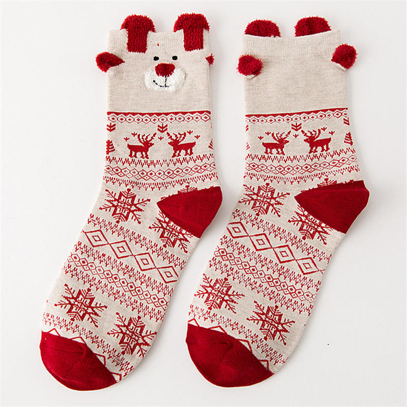 Mujer Cute Christmas Elk Cotton calcetines Warm Soft Middle Tube calcetines