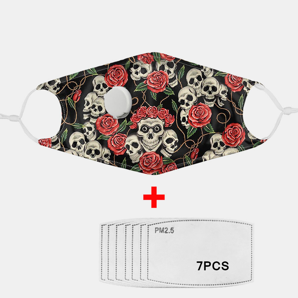 Unisex 7PCS PM2.5 Máscaras de impresión de filtro no desechables con máscara de respiración