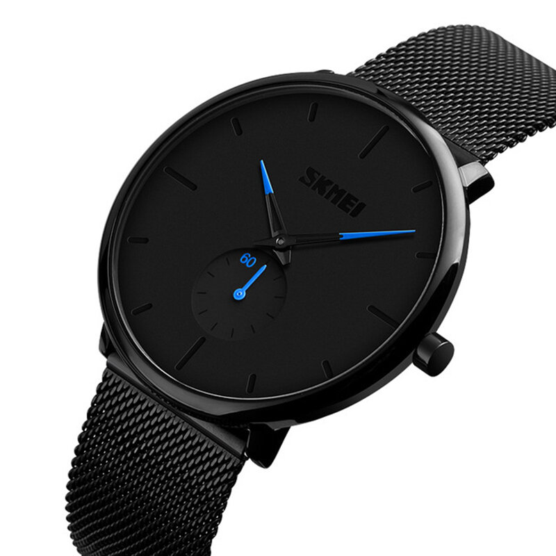 SKMEI 9185 Ultra Thin Simple Casual Style Reloj de pulsera de malla de acero inoxidable Correa de reloj de cuarzo