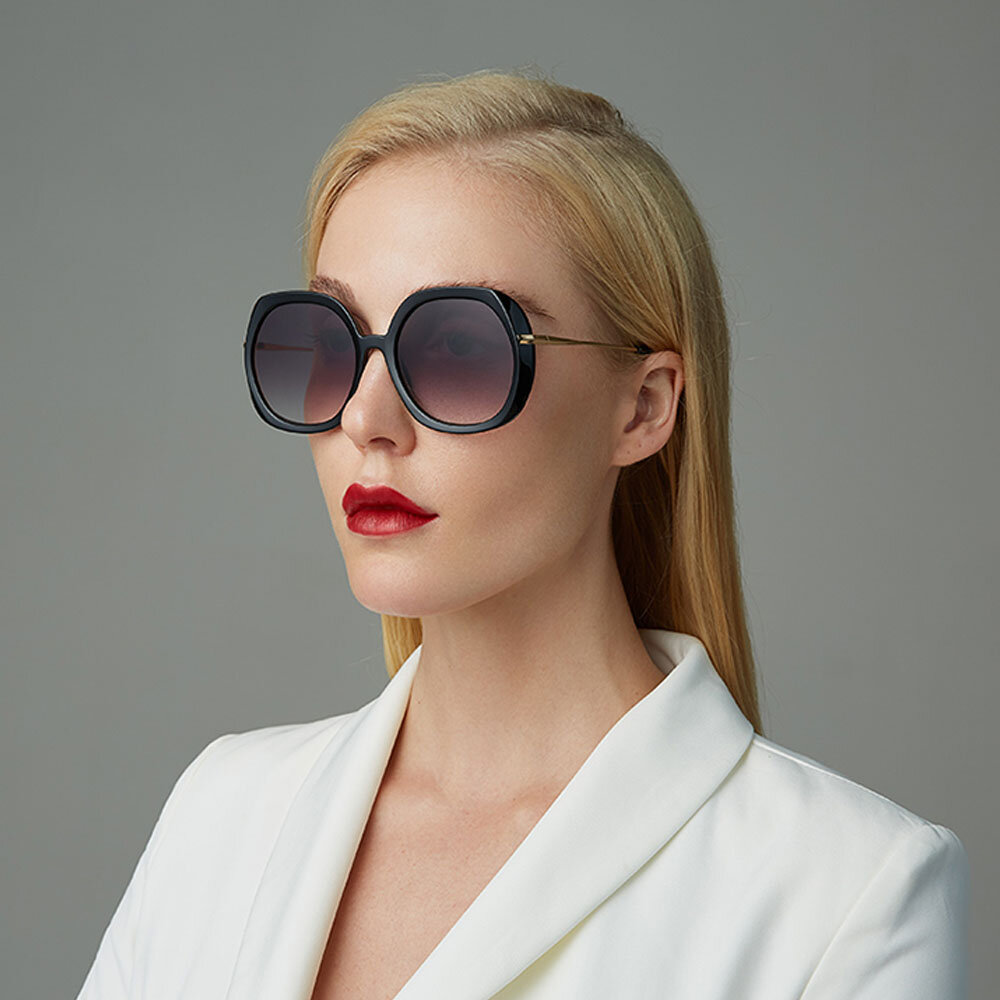 Gafas de sol de protección de forma redonda UV con marco de metal completo clásico de moda casual para mujer