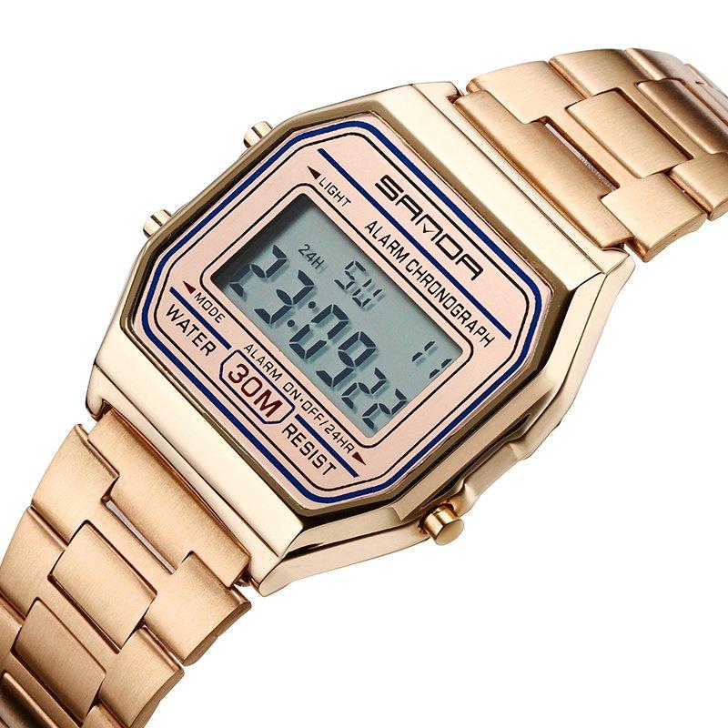 SANDA 405 reloj digital de lujo multifunción correa de acero inoxidable hombres de negocios reloj de pulsera