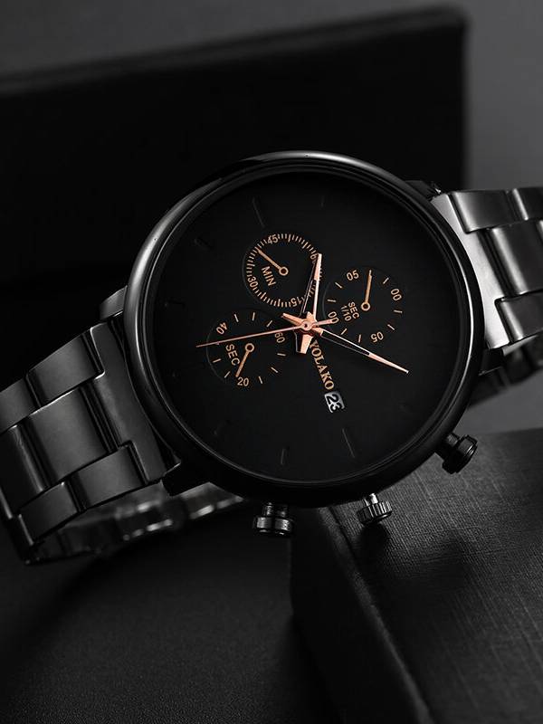 Deffrun A0546 Reloj de pulsera de estilo casual para hombre Reloj de cuarzo con calendario de acero completo