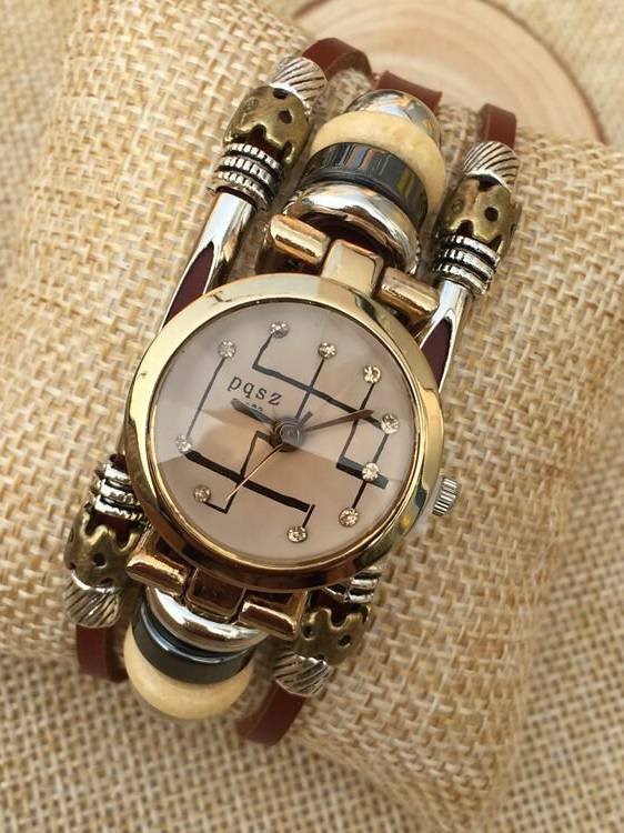 B15 Fashion Rhinestone Hebilla de acero inoxidable Correa de cuero Reloj de pulsera de cuarzo para pareja