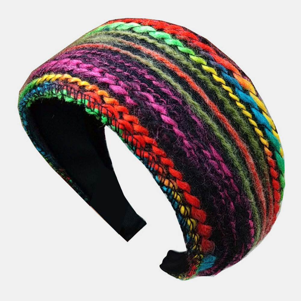 Estilo étnico retro de color mezclado de lana para mujer Colorful Diadema para la cabeza