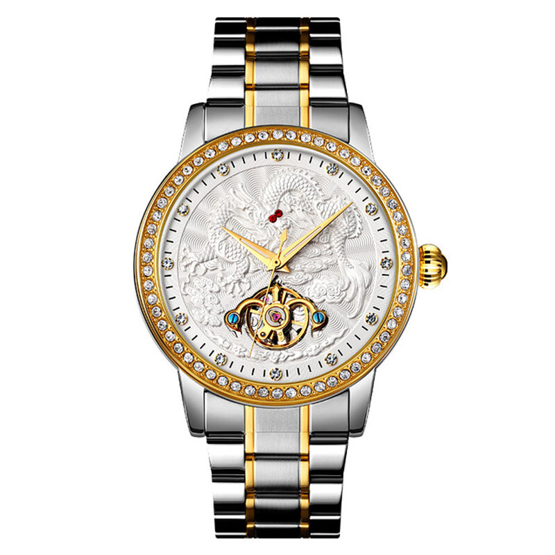 SKMEI 9219 Reloj automático para hombre de moda Dragón Diamond Hollow Big Dial Hardlex Glass Impermeable Mecánico Reloj