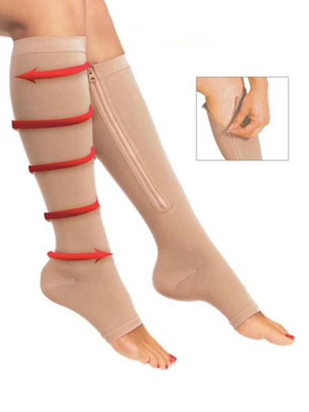 1 par de compresión Zip Sox calcetines Cremallera Soporte para piernas Medias de rodilla Punta abierta