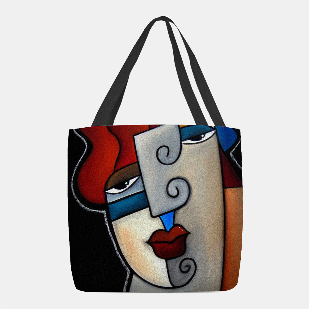 Bolso de mano con estampado de figura de dibujos animados multicolor estilo Picasso de fieltro para mujer Bolsa Tote