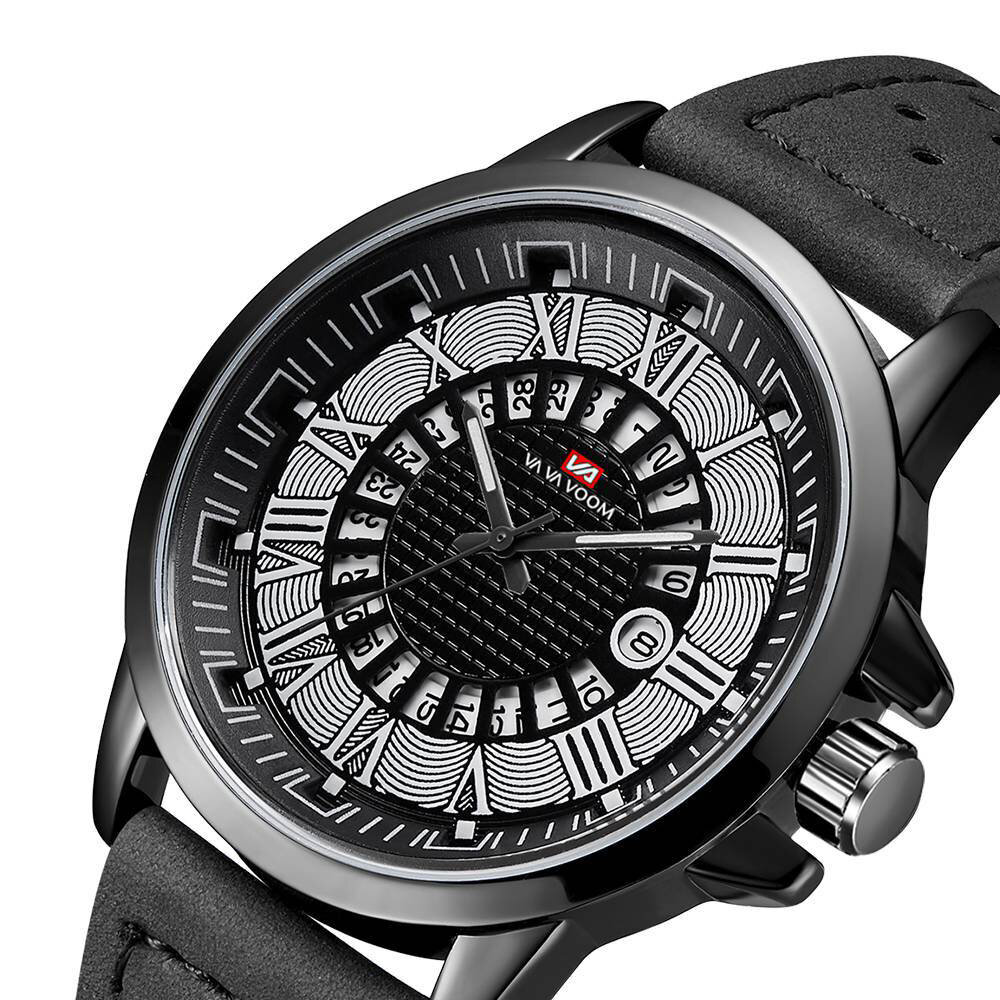 Deffrun Roman Number Business Style Reloj de pulsera para hombre Impermeable Calendario Cuero Banda Reloj de cuarzo