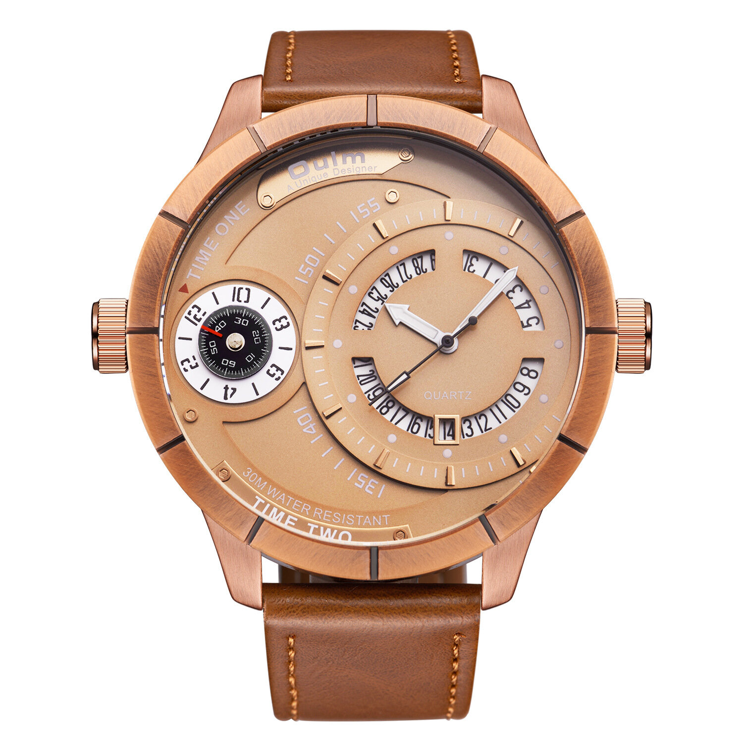 OULM HP6032 Big Dial Reloj de pulsera para hombre creativo Reloj de cuero Banda Relojes de cuarzo