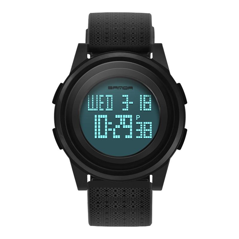 SANDA 337 Reloj digital LED Impermeable Reloj deportivo de cuero PU para estudiante
