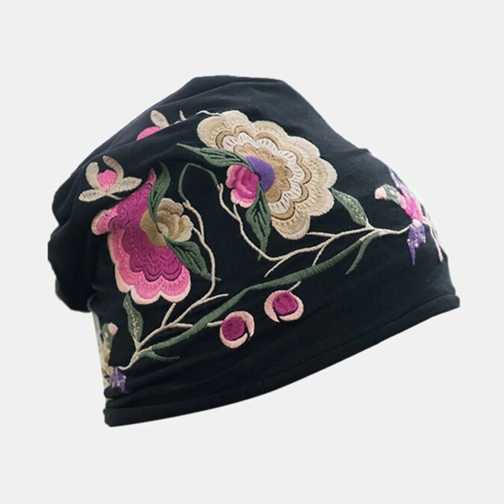 Bordado de algodón para mujer Impresión de flores Gorro de estilo étnico Sombrero Gorro de turbante transpirable
