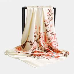 Mujeres 90cm Seda de imitación Floral Único creativo Patrón Elegante multiusos Mantener cálido Pañuelo cuadrado ancho
