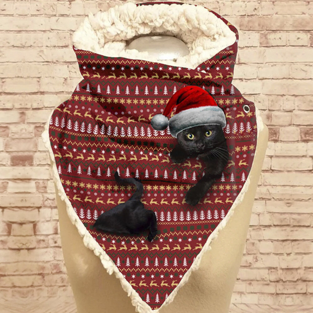 Mujeres Cute Cartoon 3D Negro Gato Fstive Christmas Atmosphere Stripe Patrón Warm Cuello Bufanda de protección