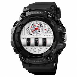 SKMEI 1557 Dual Time Pantalla Reloj de pulsera deportivo para hombre Cuero de PU Banda Reloj de cuarzo