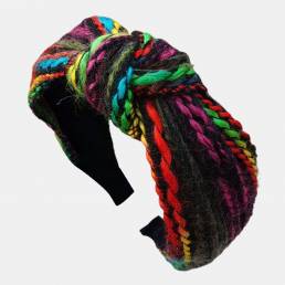 Diadema informal de estilo étnico de color mezclado con lazo de lana para mujer
