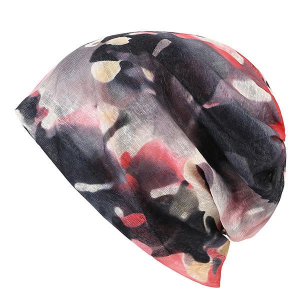 Mujer Encaje de impresión de arte Beanies Cap al aire libre Multi-función de la bufanda cálida Collar Daul Uso