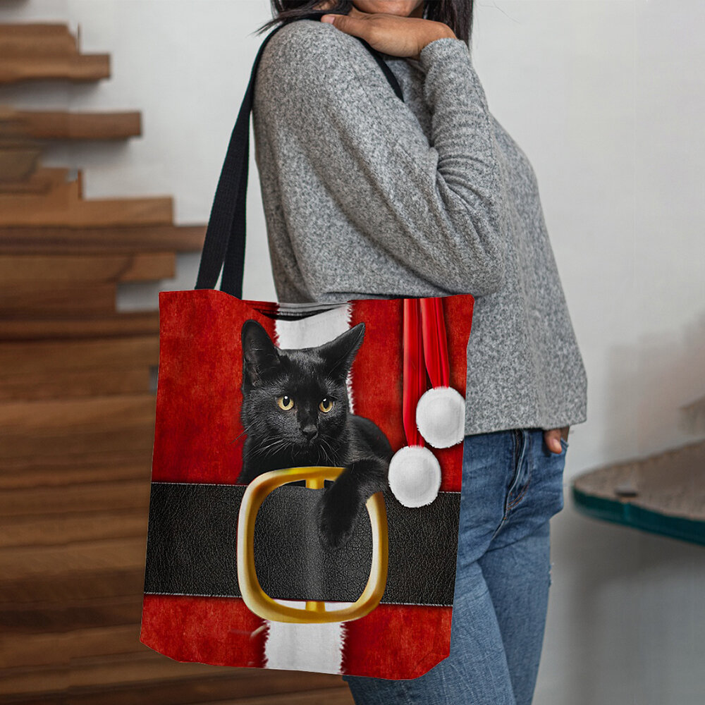 Las mujeres se sentían lindo festivo de dibujos animados en 3D Navidad negro Gato Patrón hombro Bolsa bolso de mano
