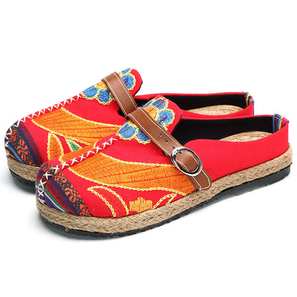 SOCOFY Suave suave bordado colorido folkways zapatos planos backless