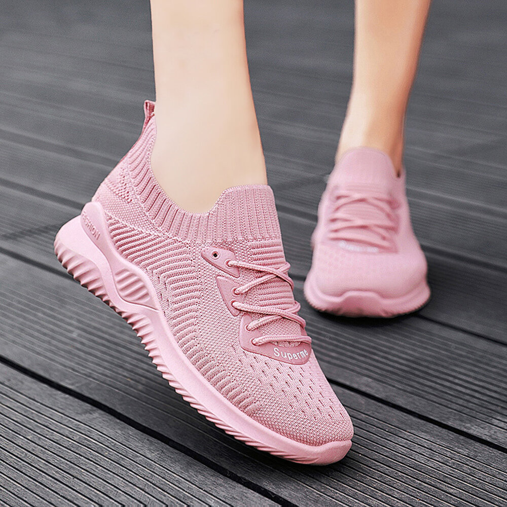 Zapatillas deportivas informales con calcetín para correr de malla para mujer