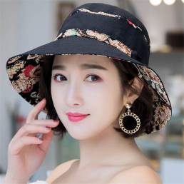 Mujer Summer Cotton plegable sombrilla cubo Sombrero