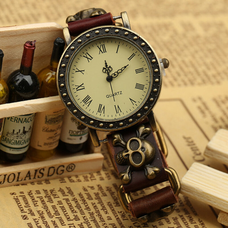 Reloj de pulsera de cuero de vaca de estilo retro vintage para hombre