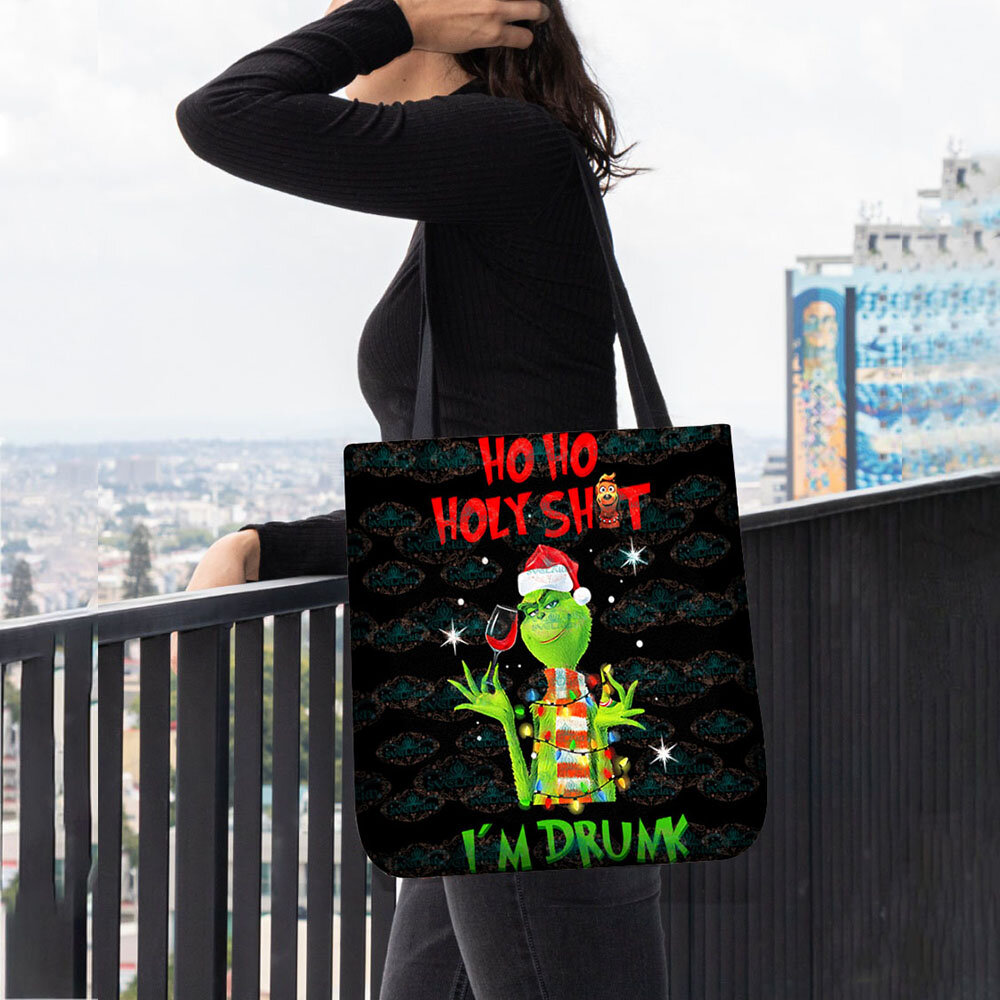 Mujer Felt Festive Christmas Green Cabello Monster Patrón Bolso de hombro Bolsa Tote