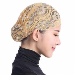 Mujer Musulmana Shiny Lace cabeza cubiertas de pañuelo Sombrero Islamic HeadWear Cap bufanda Hijab Undercaps