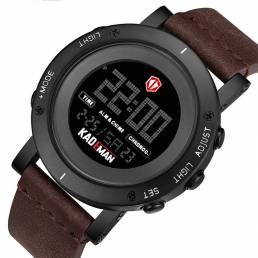 KADEMAN K010 Reloj casual para hombre Impermeable Luminous Week Date Pantalla LCD Reloj digital con correa de cuero