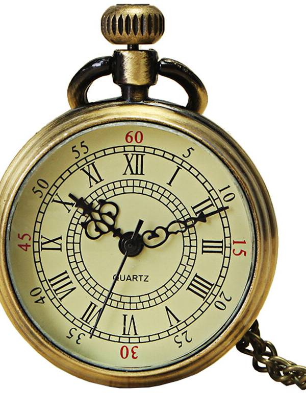 Reloj de Bolsillo de Cadena DEFFRUN de ​Vintage de Bronce de Marcación de Color Amarillo ​Número Romano Regalo de Moda