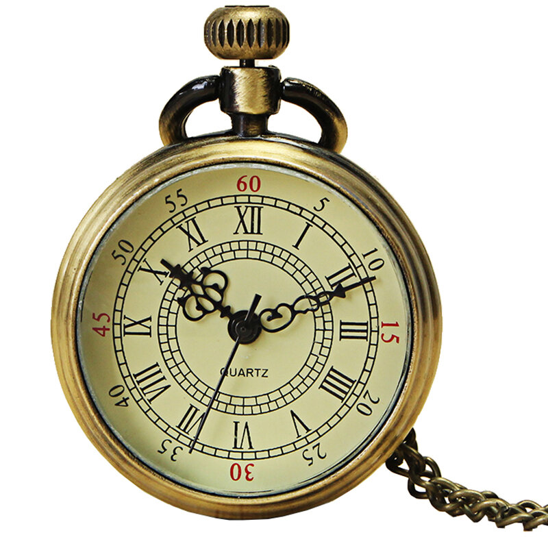 Reloj de Bolsillo de Cadena DEFFRUN de ​Vintage de Bronce de Marcación de Color Amarillo ​Número Romano Regalo de Moda