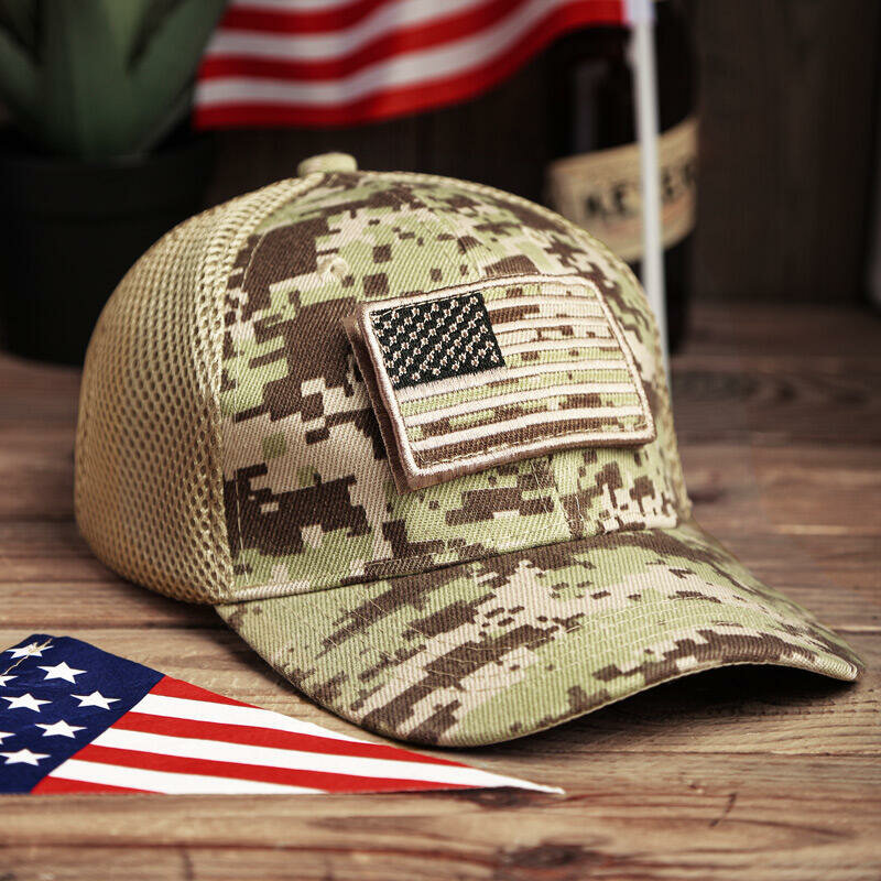 Mujeres Camuflaje militar Estilo de impresión Bandera de América Hallow Out Béisbol fresco transpirable Sombrero