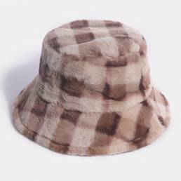 Patrón de cuadros de piel de conejo unisex más espesar cálido sombrero de cubo de viaje suave a prueba de viento