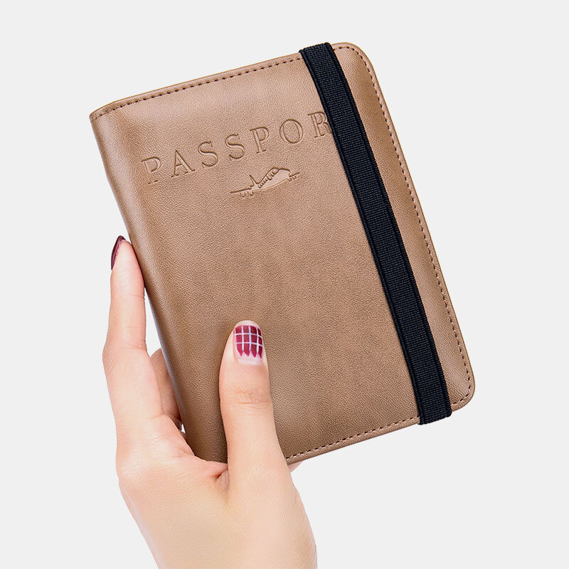 Unisex Piel Genuina RFID Multifunción Ranura para tarjetas múltiples Pasaporte de viaje Bolsa Cartera con correa elástic