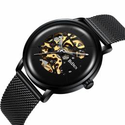 BIDEN BD0052 Malla de acero inoxidable Banda Reloj automático Mecánico Reloj de estilo empresarial para hombre