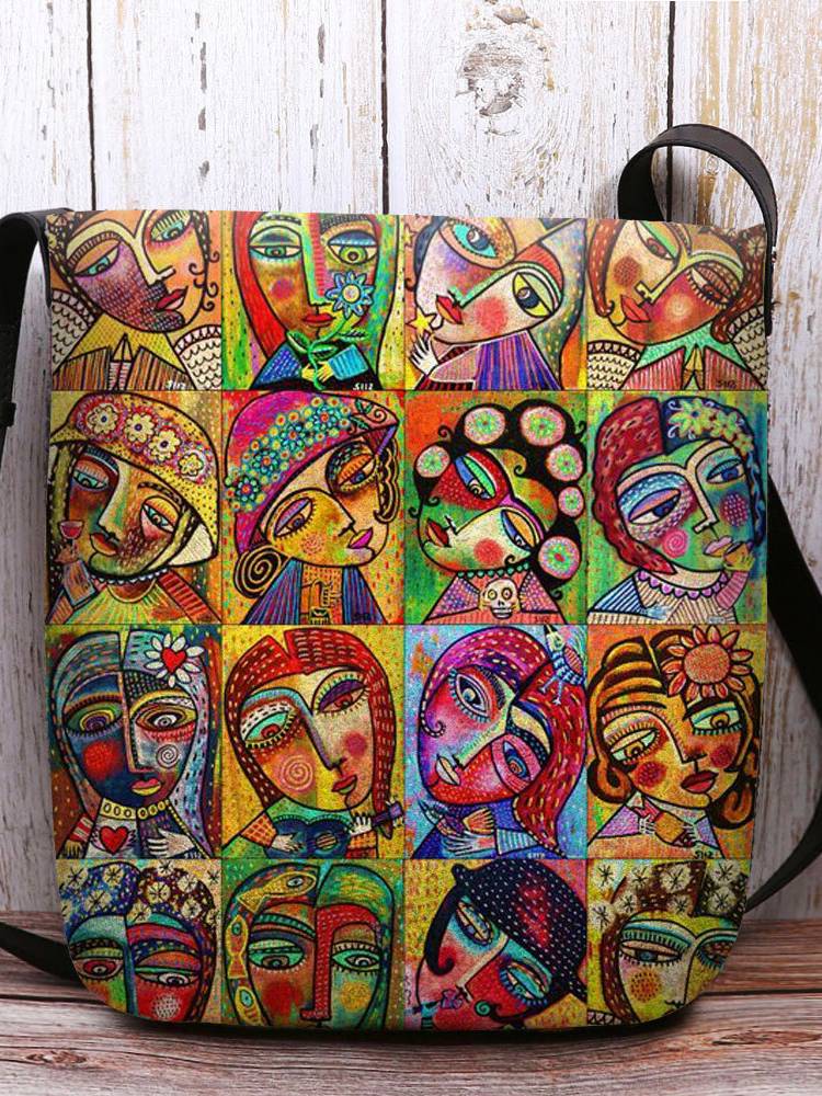 Bandolera con estampado de figuras de dibujos animados multicolor de fieltro para mujer Bolsa Hombro Bolsa