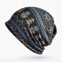 Mujer Imprimir Algodón Warm Beanie Hats Multifunción Soft Collar Bufanda Daul-use